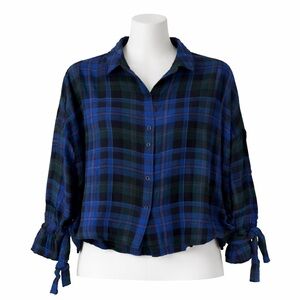 Size L Highline Collective Shirt Tartan Plaid Button Down Blue & Green with ties